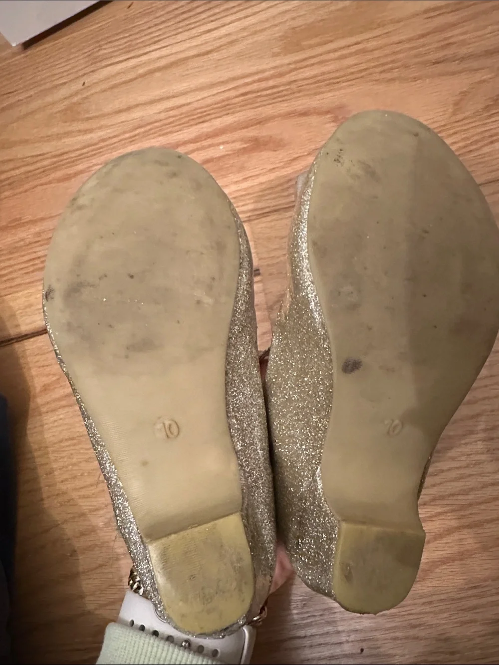 Disney Gold Glitter Princess Mary Jane Shoes with Heart Gem